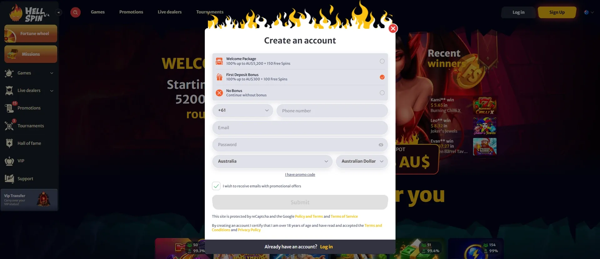 Hell Spin Casino sign up